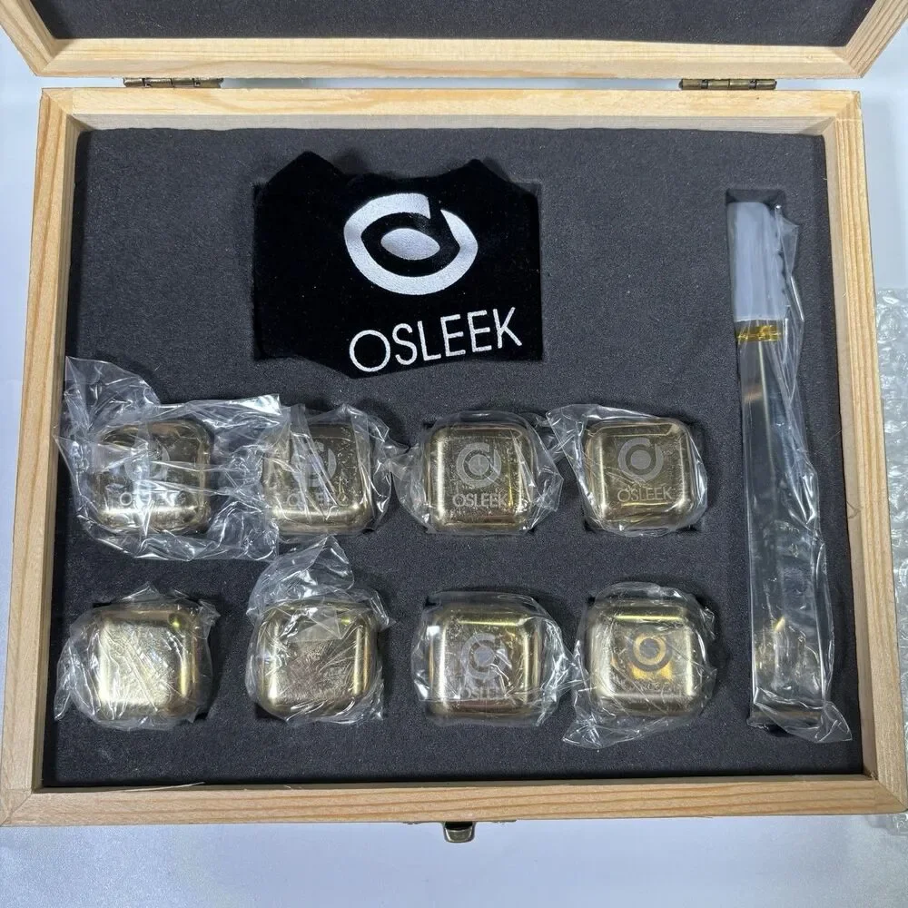 Osleek Gold Edition Whiskey Stone Ice Cube Set SET OF 8 Ice Cubes Chilling New